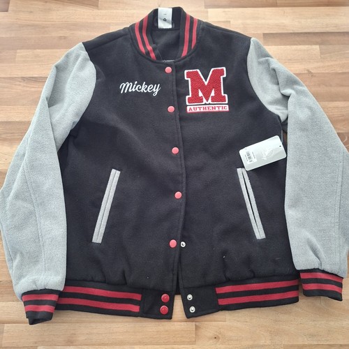 Disney Parks Mickey Mouse Club Jacket Mens Large Gray Red Varsity