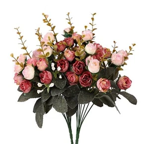 Artificial Silk Fake Flowers Rose Floral Decor BouquetPack of 2 Pink Coffee - Picture 1 of 7