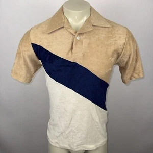 1970s Terry Cloth Shirt Polo Vintage NOS Hippie Disco Boogie Nights Mod Mens XL - Picture 1 of 12