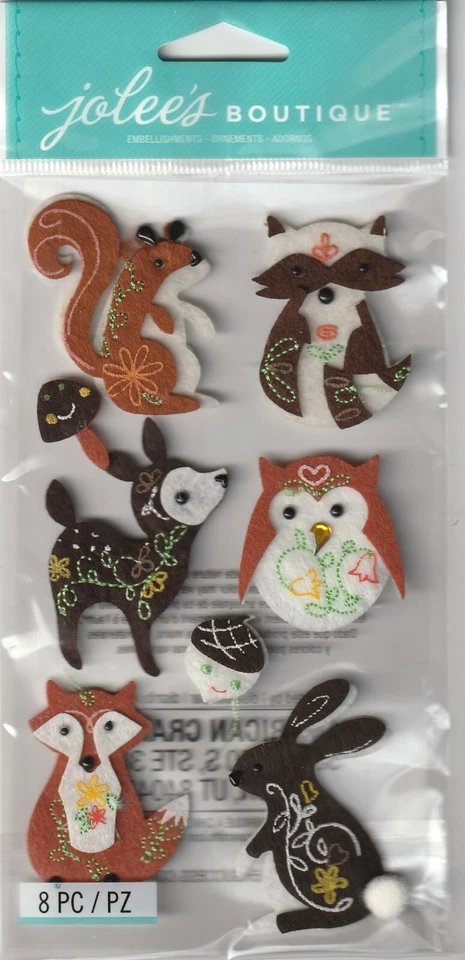Jolee's Boutique 3-D stickers WOODLAND FELT ANIMALS Theme 96912 Fast FREE Ship! - Image 1 of 1