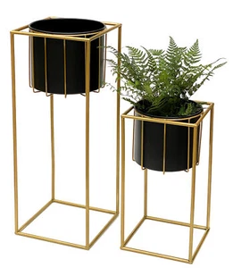 Blumenhocker mit Topf Metall Schwarz 2er Set 96035 Blumenständer Pflanzenhocker - Bild 1 von 6