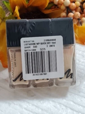 3×Manhattan Last and Shine Nail Polish No. 040 Nude Sandy. 10 ml. Neu - Bild 1 von 2