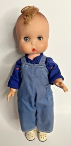 1960 Jolly Toys inc bambola alta 14,5 pollici ciuffo di capelli castani occhi addormentati vinile - Foto 1 di 19