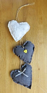 wall or key hanging 3 padded hearts in grey & white combinations.Hand Made in UK - Picture 1 of 4