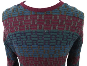 Pendleton Mens Pure Wool Green Red Blue Geometric Crewneck Sweater Large USA - Picture 1 of 17