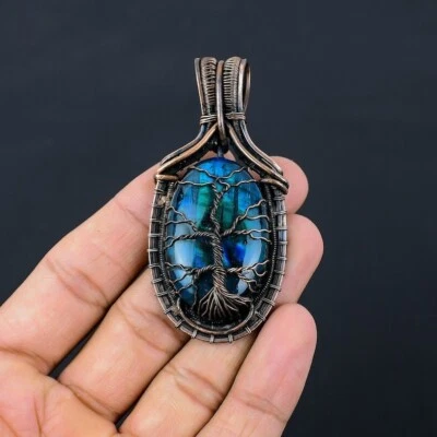 Colgante Árbol de la Vida Colgante Piedras Preciosas Labradorita Natural Regalo Cumpleaños Regalo Mamá Foto 1 de 4