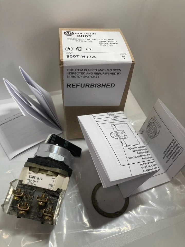 ALLEN BRADLEY 800T-H17A SELECTOR SWITCH 2-POS. MAIN. BLACK KNOB LEVER 1NO/ SER T - Image 1 of 4