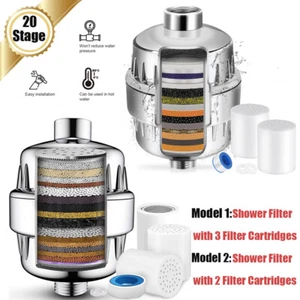 20Stage Shower Head Filter with 2/3 Replaceable Filter Cartridges for Hard Water - Picture 1 of 10