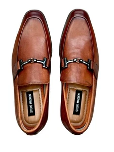 Steve Madden SMITHUN Mens Brown Leather Loafers With Metal Detail 8 NWOB - Picture 1 of 9