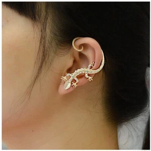 WOMENS SILVER GOLD LIZARD GECKO OVER EAR CUFF CLIP ON EARRING STUD HOOP GIFT UK  - Picture 1 of 6