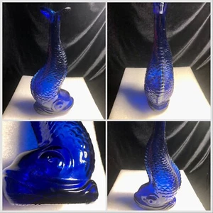 Rara botella de pescado azul cobalto figura de delfín victoriano - Imagen 1 de 7