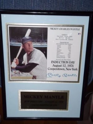 MICKEY MANTLE HOF Induction Plaque Autographed Signed Photo is 8x10 JSA Letter - Image 1 of 3