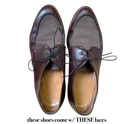 shoes unisex M 7 / W8.5 vintage 60's leather almond toe netting tie Oxford dandy - Image 1 of 4