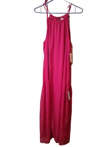 NSR Size XS Maxi Dress Tiered Sleeveless Tallie Chiffon Hot Pink Bohemian NWT - Picture 1 of 8