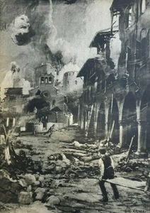 1916 Vintage Illustration Bombardment of Gorizia World War I Austrian Alps - Picture 1 of 2