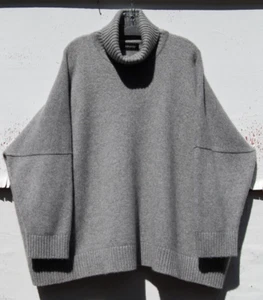 Eskandar GRAY Handloomed Thick Heavy Weight Cashmere 30" Long T/N Sweater O/S - Picture 1 of 2