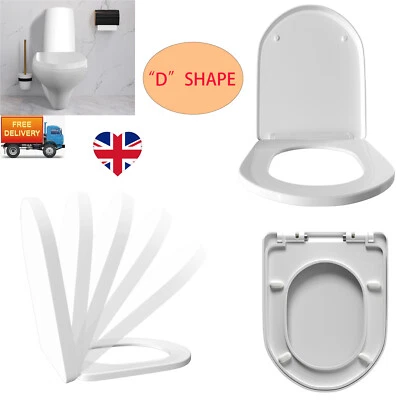 Soft Close Toilet Seat WC Heavy Duty Seats Anti Slam White Bathroom "D" Shape  - Image 1 of 4
