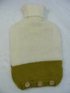 Hand Knitted TRADITIONAL Hot Water Bottle Cover CREAM ,B21 - Picture 1 of 4
