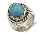 Navajo Ring .925 SOLID Silver Kingman Turquoise Signed Artist Tipi C.80's