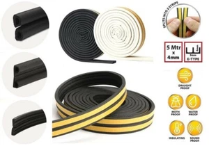 D/E/P/I Type Window Door Seal Weather Strip Tape Rubber Foam Self Adhesive 5M  - Picture 1 of 15