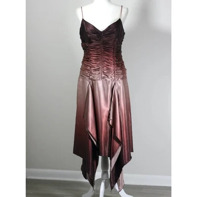 Y2K Rampage атласный Fairycore собранными в Рюш платье без рукавов омбре ассиметричный кромки размер 11 - Изображение 1 из 4