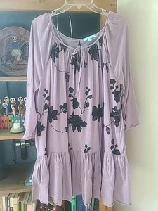 Boho Chic Embroiderd Drop Waist Dress Sz L - Picture 1 of 4