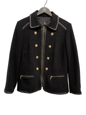 Chaqueta Blazer INC International Concepts Talla XL Cremallera Frontal Negra Dorada Militar Foto 1 de 4