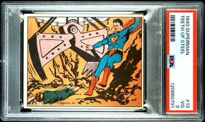 1940 SUPERMAN CARD #13 TEETH OF STEEL PSA 3 VG PHILADELPHIA GUM INC. - Image 1 of 2
