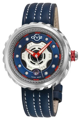 GV2 By Gevril Men's 13201 Motorcycle Swiss Automatic Blue Leather Date Watch - Image 1 of 4