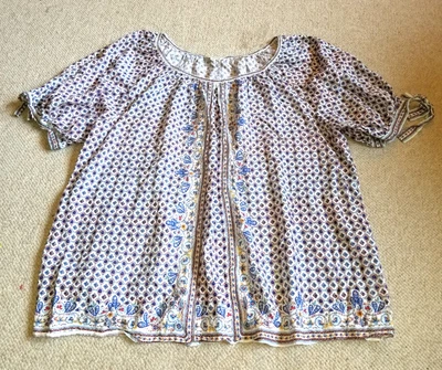 Womens Top-MAX STUDIO LONDON-blue/white/red floral cotton peasant BOHO Hippie-2X - Image 1 of 4