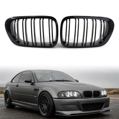Black Front Kidney Bumper Grille For BMW 3 Series E46 Coupe/Cabrio M3 Coupe Foto 1 de 4