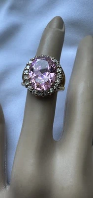 Jackie Kennedy Ring JBK 18K Gold Plated Over Sterling Silver Faceted Kunzite 6 - Image 1 of 4