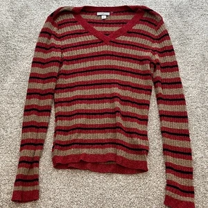 Croft & Barrow Damen Pullover rot-braun gestreift V-Ausschnitt Größe S - Bild 1 von 6