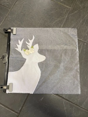 grau mit Hirsch hell Blüten Deko Kissenbezug Kissenhülle Landhaus Stil ca 40x40 - Bild 1 von 3