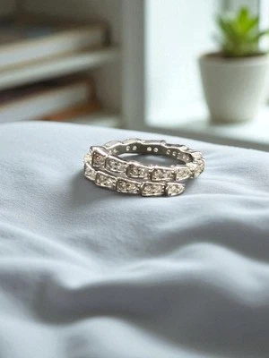 Anello Donna Argento 925 Rodiato Mod. Doppio giro tempestato da luminosi Zirconi - Immagine 1 di 4