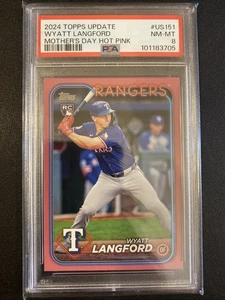2024 Topps Update Wyatt Langford Mother's Day Hot Pink 25/50 US151 PSA 8 NM/Mint - Picture 1 of 2