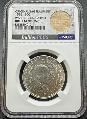 ORIGINAL BAG FRAGMENT 1951 WASHINGTON-CARVER COMMEMORATIVE HALF DOLLAR NGC 11XD2 - Image 1 of 4