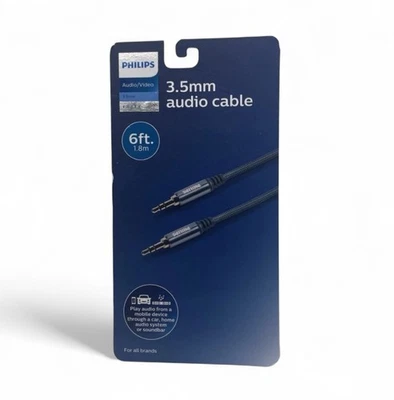 Cable de audio PHILIPS 3,5 mm audio HD de 6 pies a través del móvil al automóvil, sistema doméstico, barra de sonido Foto 1 de 2