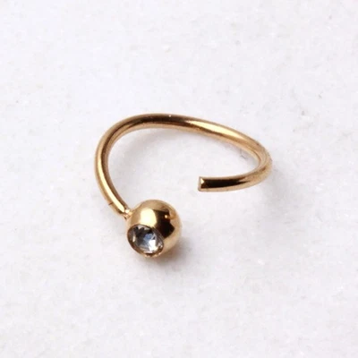 Gold Plated Annealed Press Fit Cubic Zirconia Ball Nose Hoop 0.8mm x 8mm - Image 1 of 3