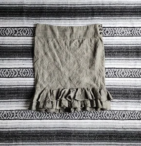 Vtg Ralph Lauren Rugby 12 Wool Linen Trumpet Ruffle Skirt Gray Houndstooth *Flaw - Picture 1 of 9