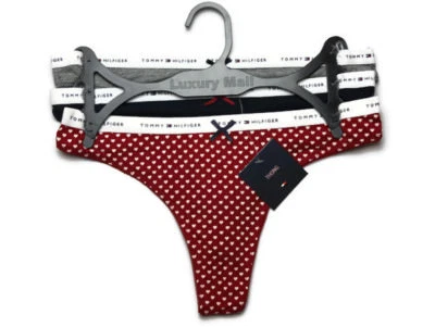 全新带标签 3 件装 TOMMY HILFIGER 女士性感内衣内裤灰色海军蓝红色 — 第 1/4 张图片