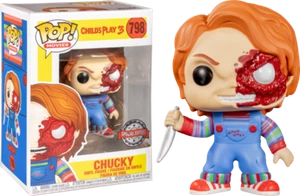 Child's Play - Chucky Half Battle Damaged US Exclusive Pop! Vinyl-FUN43032-FUNKO - Picture 1 of 1