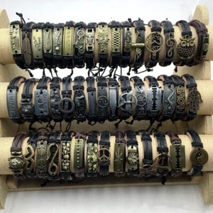 10/20/30/50pcs Vintage Cuff Bracelets Leather Bangle Metal Handmade Weave - Picture 1 of 28