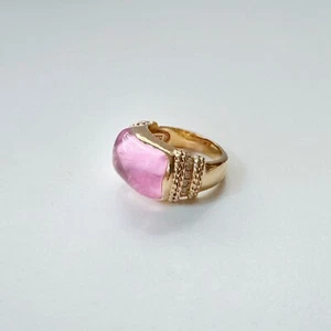 Pink Jelly Ring w/ Crystals + Gold Plating - Picture 1 of 7