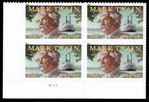US Mark Twain Literary Arts Forever Stamp Plate Block of 4 Scott #4545 - Picture 1 of 1