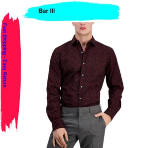 Bar III Herren Slim-Fit Kiss-Print Hemd, schwarz rot, Medium - Bild 1 von 5