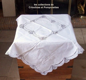 NAPPE A THE SURNAPPE  BRODEE MAIN  POINT DE CLUNY BLANCHE 90CM  ALIX *** - Picture 1 of 4