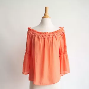 Charlotte Russe Off the Shoulder Bell Sleeve Festival Peasant Top Blouse L NWT - Picture 1 of 11
