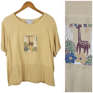 Vintage T-Shirt Top Gr. Large Giraffe Kunst zum Tragen Leinen Blumen Tier Safari  - Bild 1 von 7