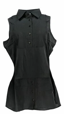 Kathleen Kirkwood Dictra-Ease Chambray Shirttail Top-Black Denim-Lar-A311148-NEW - Image 1 of 2